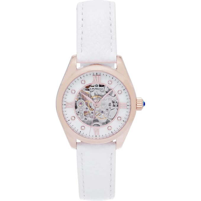 Keizerin Magnolia Automatic MOP Skeleton Dial Leather-Band Watch