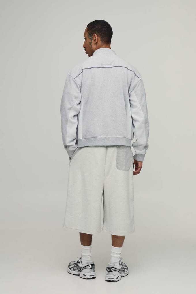 Boxy Fit Biker Jack Met Kleurblokken In Jersey | Grey | Size Small