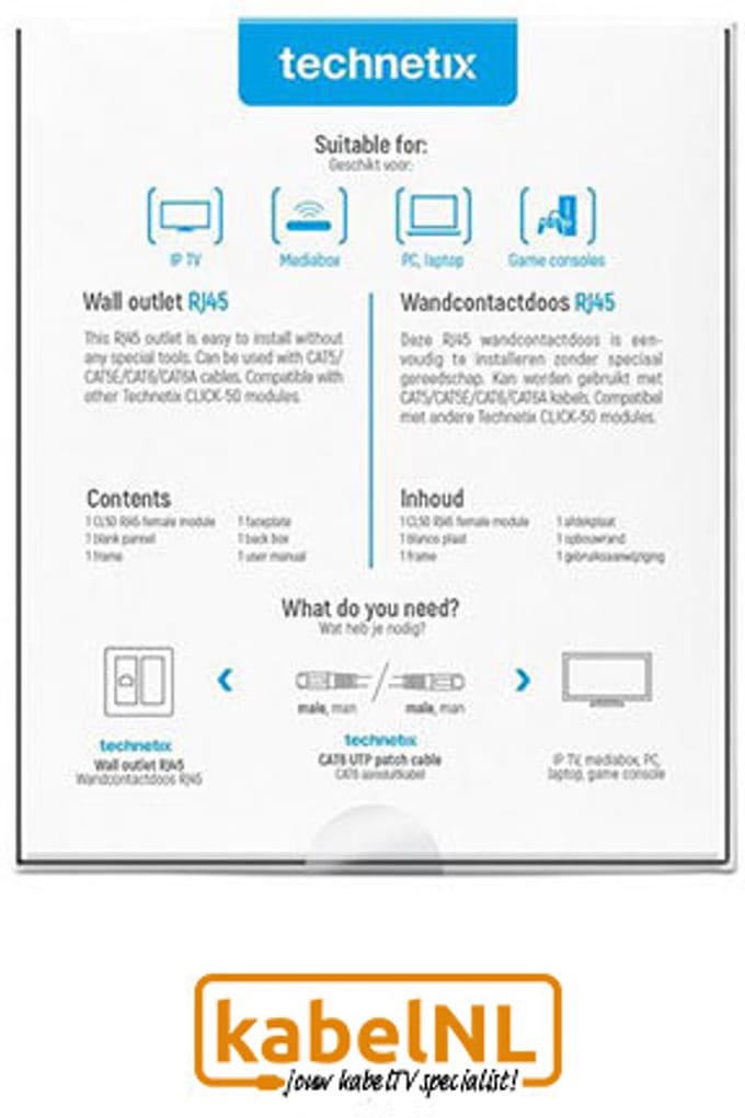 Technetix wandcontactdoos internet 1x RJ45 Ziggo en KPN geschikt inbouw/opbouw