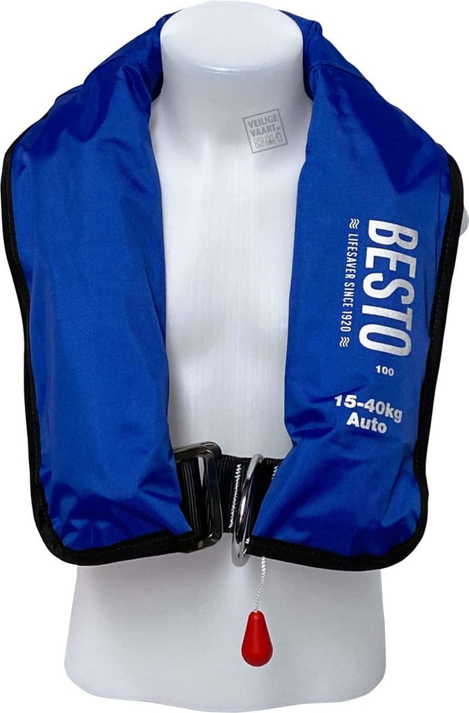 Besto Automatisch Reddingsvest Kind 100N met Harnas Blauw