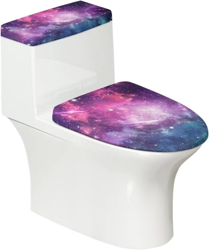 Set van 2 Wasbare WC Dekselhoezen met Sterren en Ruimteprint voor de Badkamer