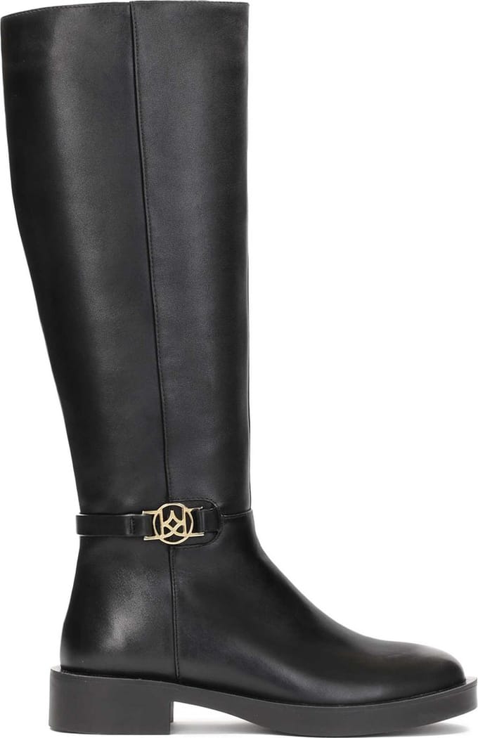 Zwarte leren dameslaarzen met metalen monogram