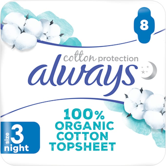 Always Maandverband Bio Cotton Protection Ultra Night met Vleugels 8 stuks