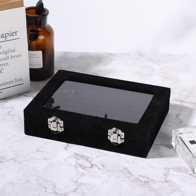 Composiet Bord Pluis Sieraden Ringen Opbergdoos Display Case Houder Organizer Zwart gray