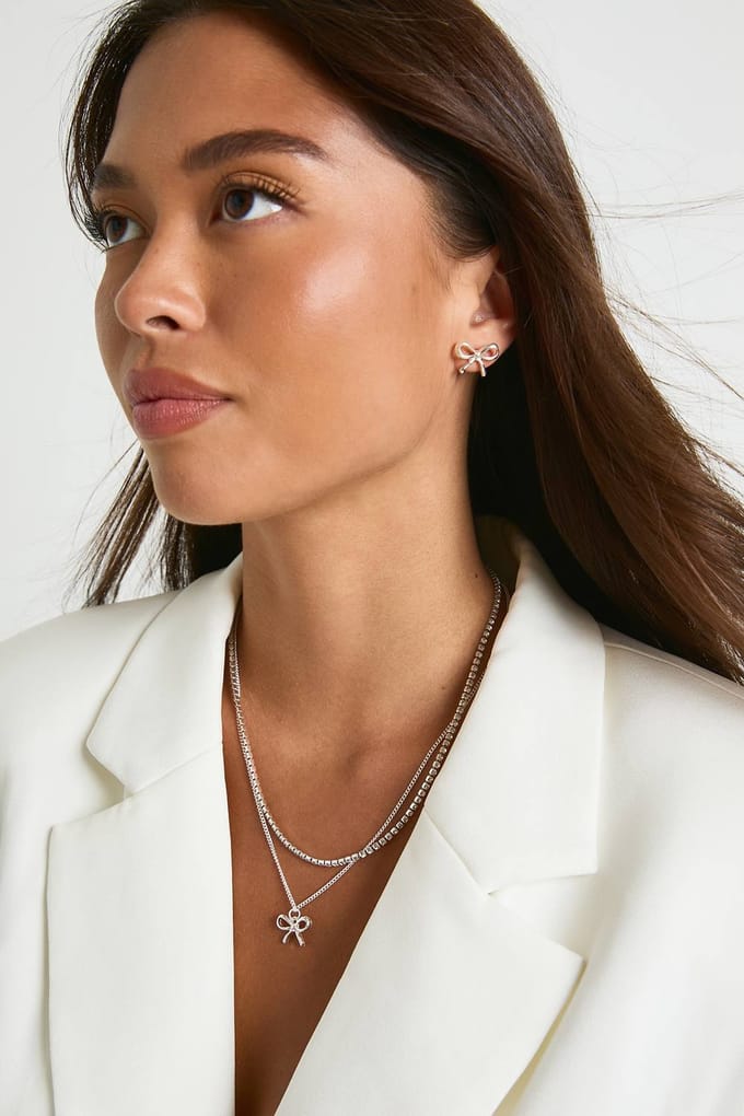 boohoo Dames Sieradenset met versierde strikdetails | Zilver