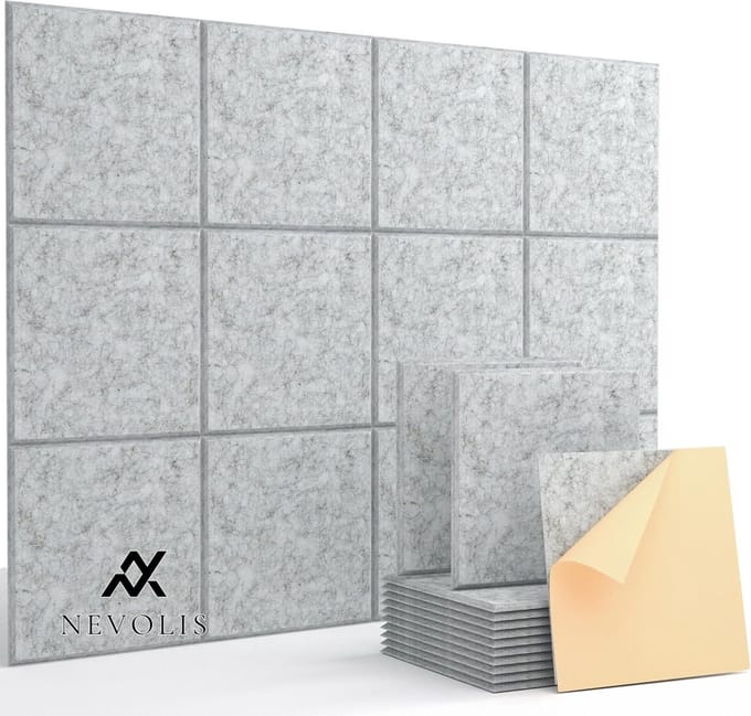 Nevolis High Density Polyester Soundproofing Acoustic Panels Beveled Edge Design for Wall Ceilings Wood Doors 12 x 12 x 1 cm .