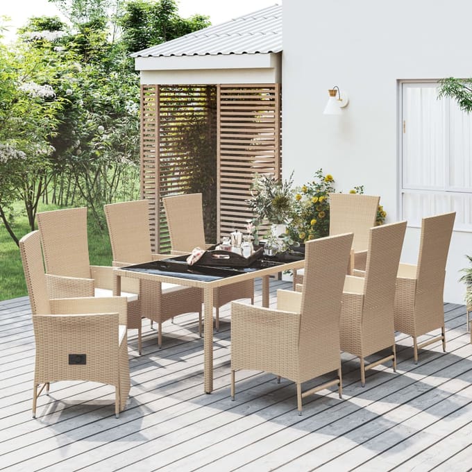 vidaXL - 9-delige - Tuinset - met - kussens - poly - rattan - beige
