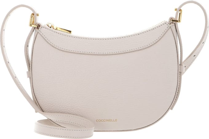 COCCINELLE Leren Schoudertas Whisper Grained Leather Mini Bag Lambskin White Crème
