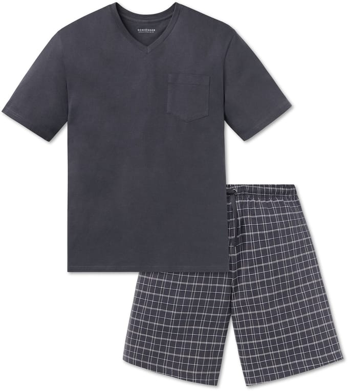 Schiesser Heren shortama - Ebony Grey - Zomer pyjama maat 62 - 62