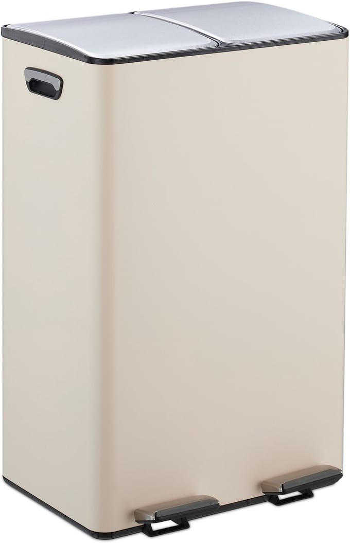 Prullenbak 2 vakken - elk 30 liter - afvalscheiding - binnenemmers - beige