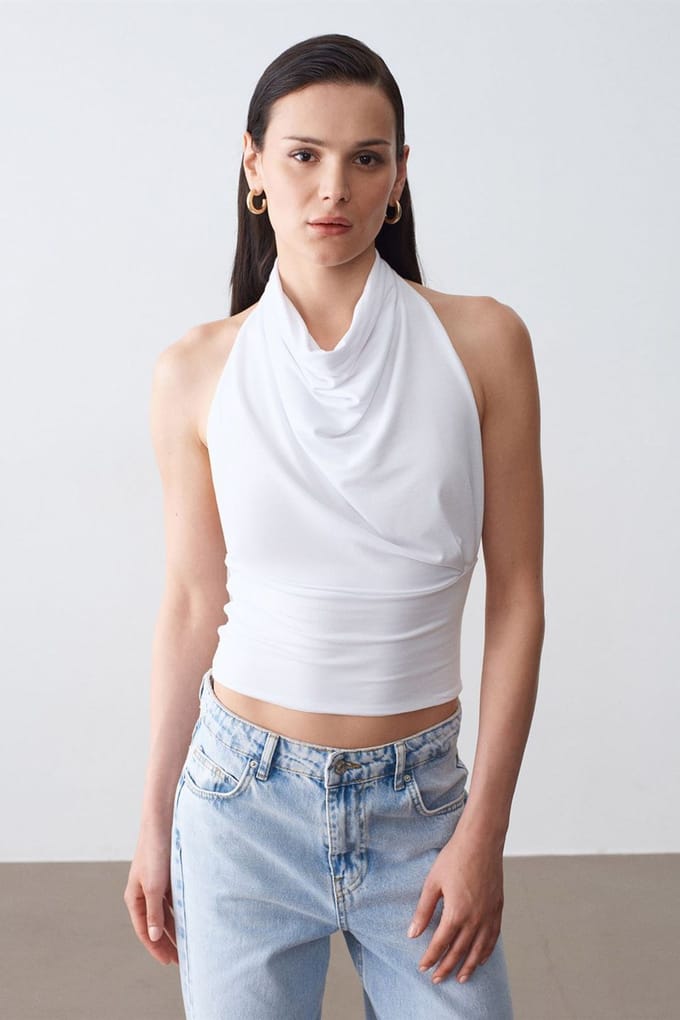 Aansluitende Mouwloze Blouse met Colharmonika