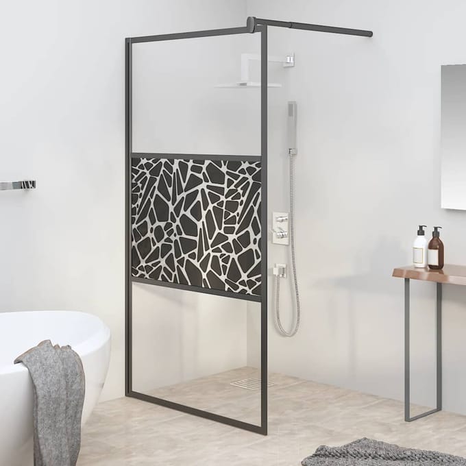 vidaXL - Inloopdouchewand - met - stenenmotief - 115x195 - cm - ESG-glas - zwart