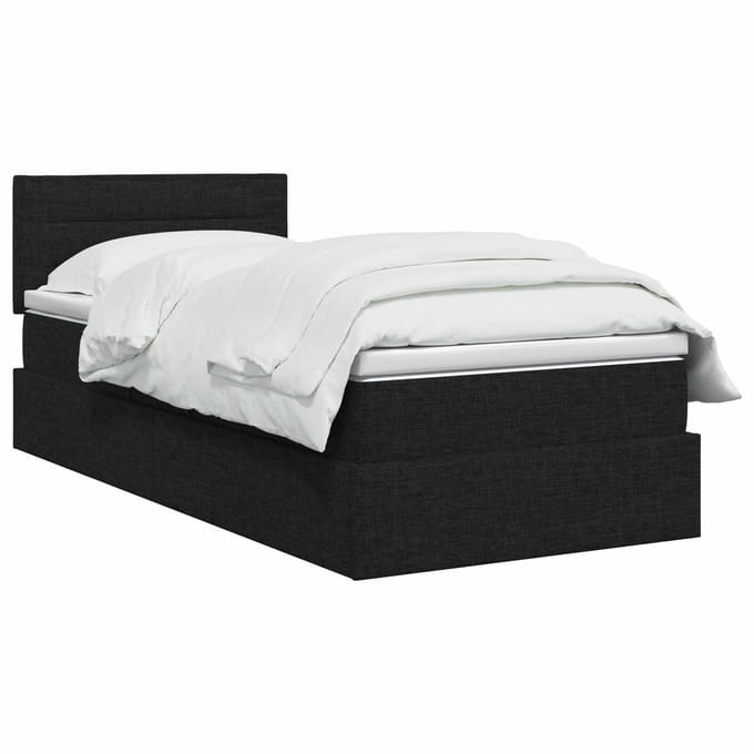vidaXL - LED - opbergbed - met - matras - Zwart - 100 - x - 200 - cm - Stof