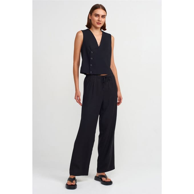Dames Wijde Tencel Broek met Touwtjes in de Taille