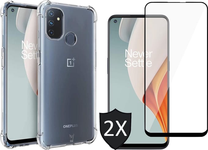 Hoesje geschikt voor OnePlus Nord N100 - Transparant Shock Proof Case + 2x Screen Protector Glas Full Screen