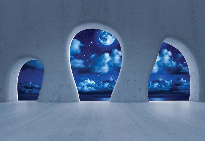 Fotobehang Blue Night Sky View Modern | XL - 208cm x 146cm | 130g/m2 Vlies