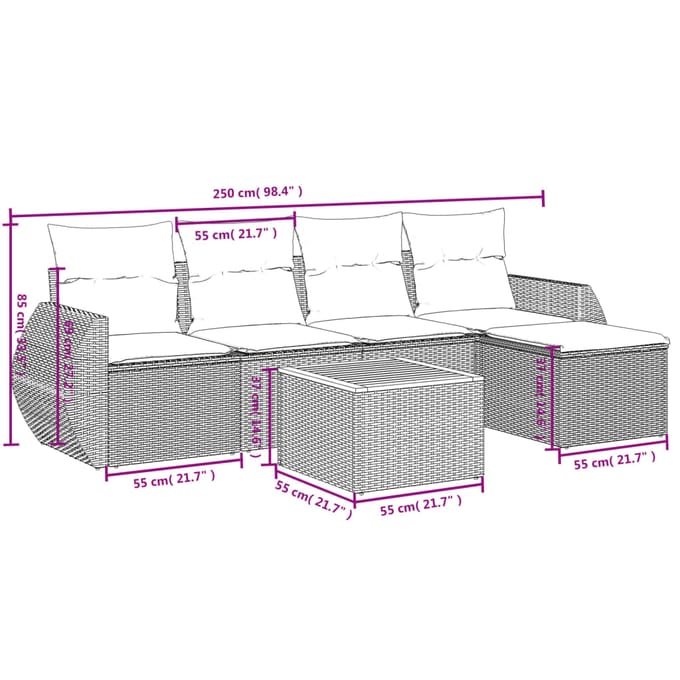 vidaXL - 6-delige - Loungeset - met - kussens - poly - rattan - grijs