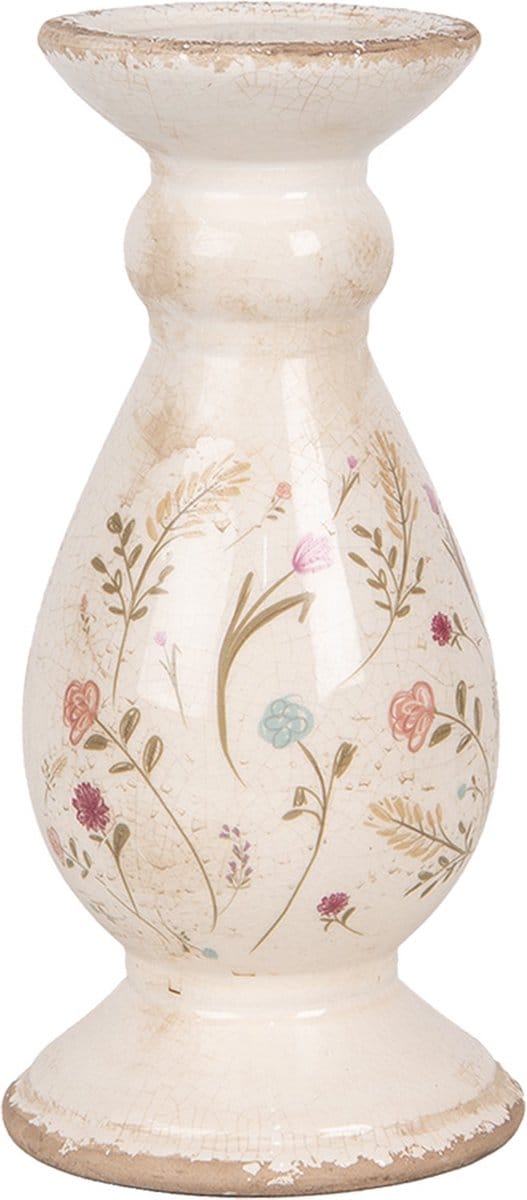 Clayre & Eef Kandelaar Ø 12x26 cm Beige Keramiek Bloemen