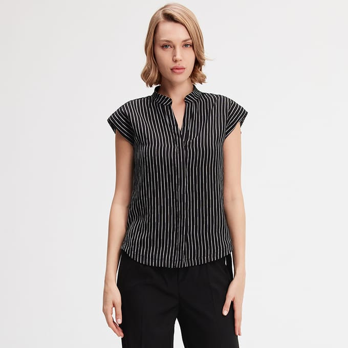 Bi-materiaal gestreept shirt