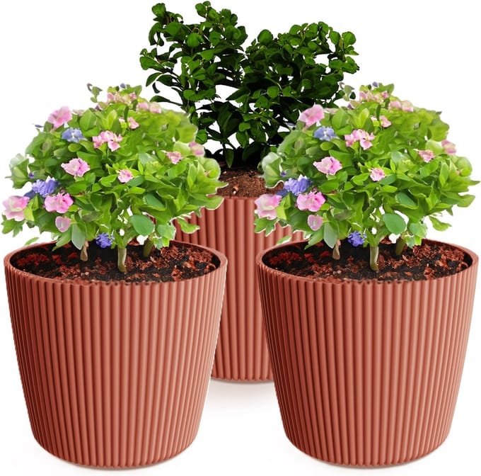 Prosperplast Plantenpot/bloempot Buckingham - 3x - buiten/binnen - steenrood - D17 x H15 cm