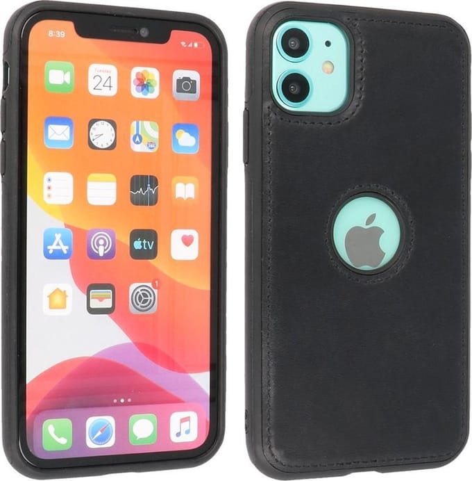 Giuliano - Leren Backcover - Telefoonhoesje - Voor iPhone 11 - Zwart