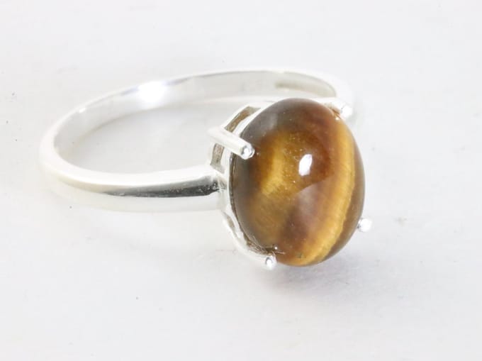 Fijne hoogglans zilveren ring met tijgeroog - maat 20