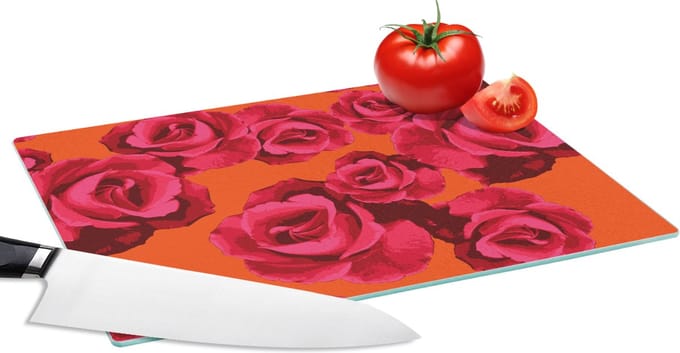 Glazen Snijplank - 28x20 - Rozen - Oranje - Patroon - Snijplanken Glas