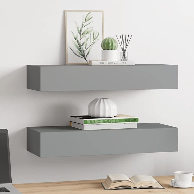 vidaXL - viaXL - Wandschappen - 2 - st - met - lade - 60x23,5x10 - cm - MDF - grijs