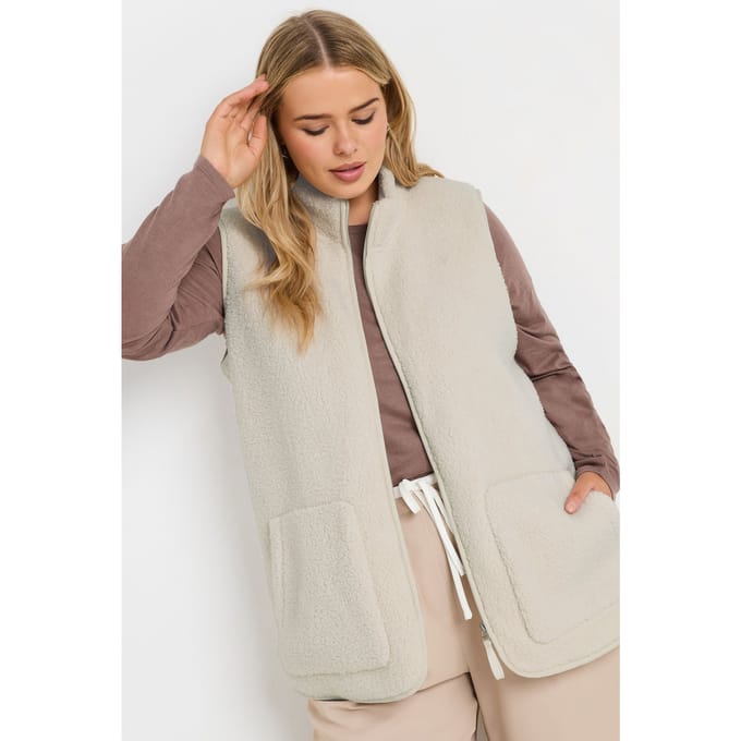 Yours Bodywarmer Van Borg Met Zakken En Ritssluiting In Crème Size 48