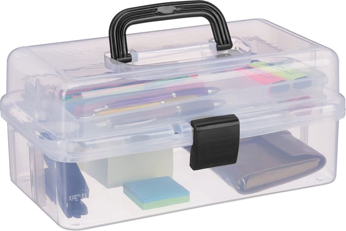 Opbergbox - 9 vakken - naaidoos - gereedschapskist - transparant-zwart