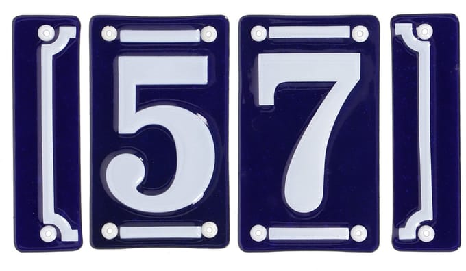 Best for Boots huisnummer 57 met sierrand - Oudhollands - emaille - blauw/wit