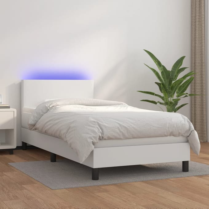 vidaXL - Boxspring - met - matras - en - LED - kunstleer - wit - 80x200 - cm
