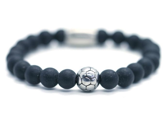 IbizaMen KIDS - Jongens - armband - onyx - voetbal - RVS - 8mm - 16cm