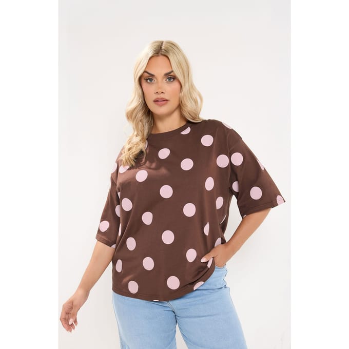 Limited Collection Chocoladebruin Tshirt Met Stippen Size 38