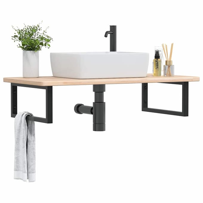 vidaXL - Badkamer - wandschap - staal - en - massief - eikenhout