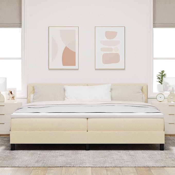vidaXL - Boxspring - bed - met - hoofdeinde - Crème - 200 - x - 200 - cm - Stof