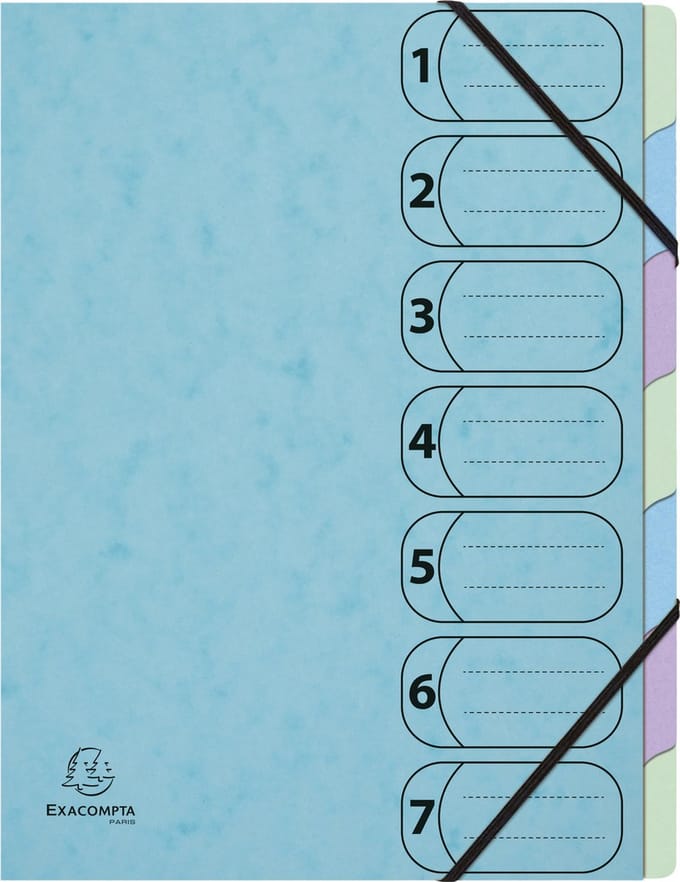 Exacompta 8x Harmonika sorteermap met elastieken 7 vakken Aquarel - A4 - Geassorteerd - 56560E