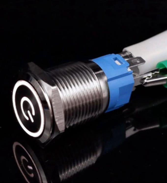 12V/24V Metalen Power LED druk schakelaar 16mm angel eye Self-locking met Kabel