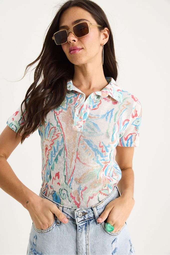 Bloemige Poloshirt Blouse