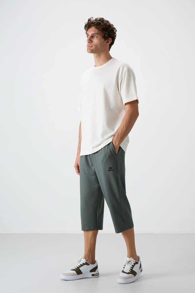 Heren Mid-waist Wijde Capri Korte Broek