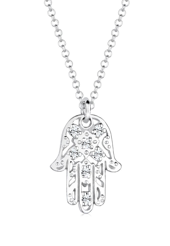 Elli Halsketting Hamsa-hand Steentjes 925 zilver