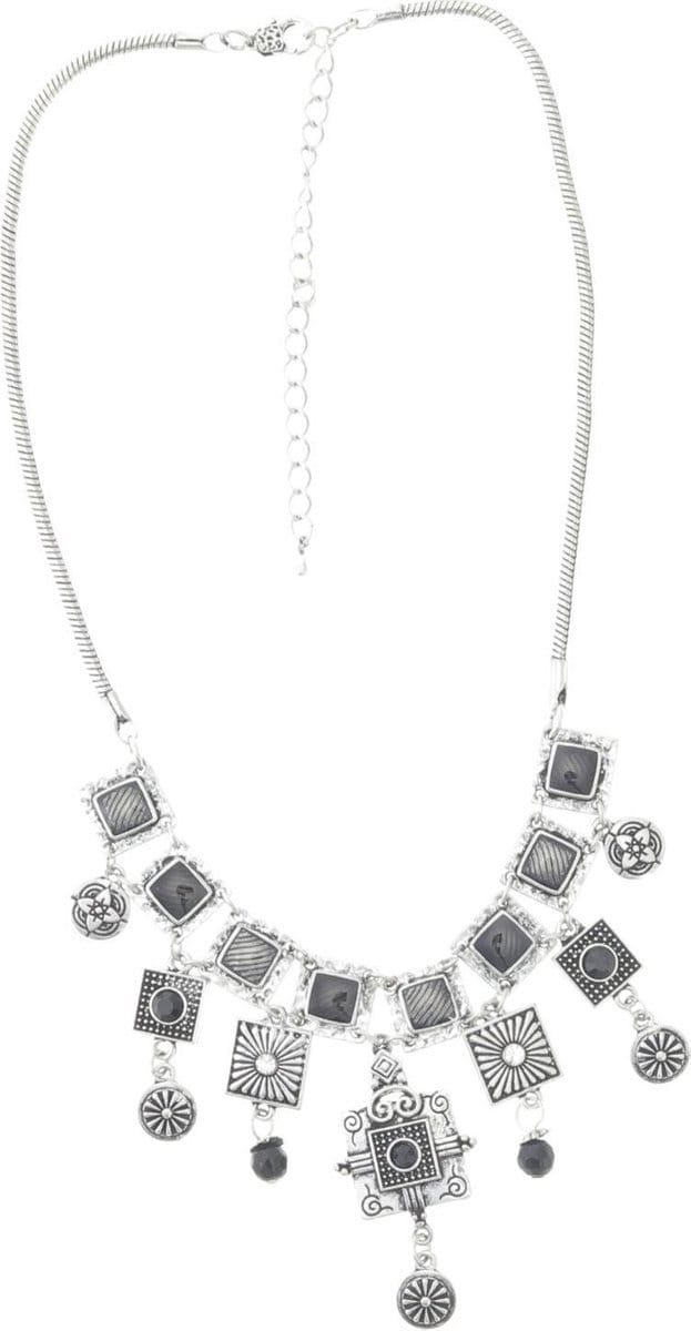 Behave Dames ketting zilver kleur - met vierkante hangers- 40 cm