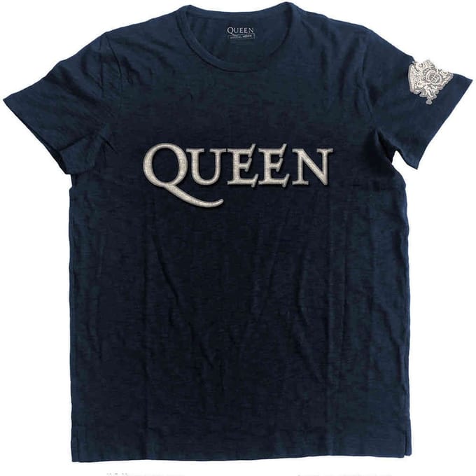 Queen - Logo & Crest Heren T-shirt - S - Blauw