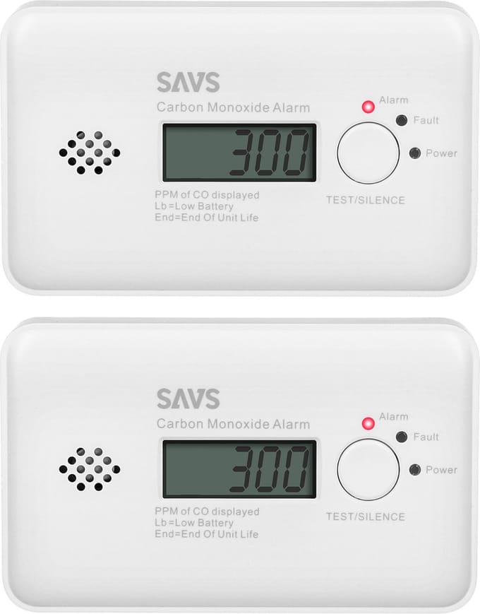 SAVS C10 Koolmonoxidemelder 2-pack - 10 jaar batterij - LCD display - 10 jaar Figaro® sensor - Voldoet aan Europese norm