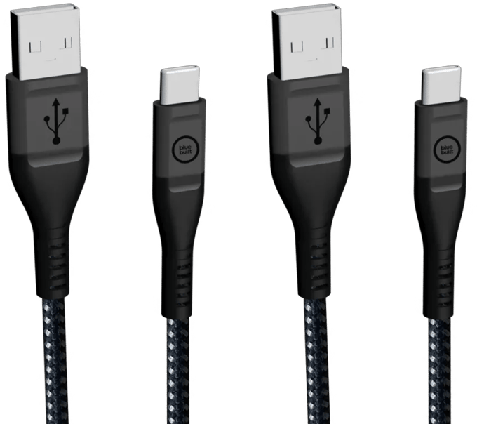 BlueBuilt Usb A naar Usb C Kabel 1,5m Kevlar Zwart Duo Pack