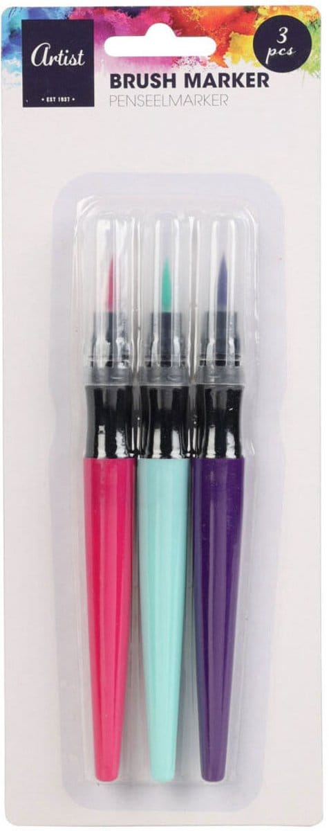 3 Brushpennen roze blauw paars - Brush pennen