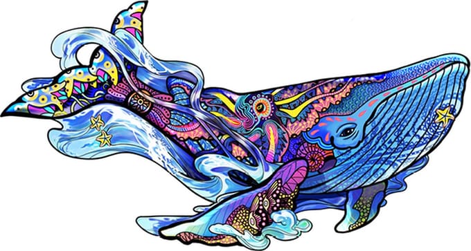 Eureka houten puzzel - blauwe walvis - kleurrijk speelgoed - 125 stukjes.
