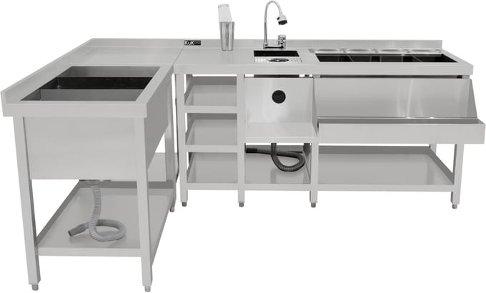 Luxe modulair cocktailbarstation - zilver - 152 cm - ijsbak & hoekunit