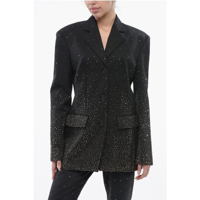3-knoops BLING-blazer met Degradè-strass-steentjes in zwart
