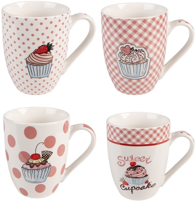 Clayre & Eef Mok Set van 4 300 ml Roze Porselein